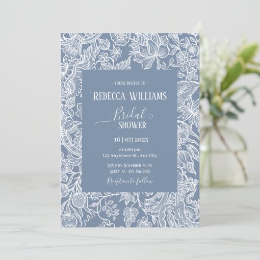 Dusty Blue Line Art Wildbloemen Floral Bridal Kaart (Staand voorkant)