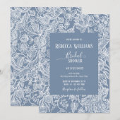 Dusty Blue Line Art Wildbloemen Floral Bridal Kaart (Voorkant / Achterkant)