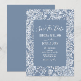 Dusty Blue Line Art Wildbloemen Floral chinoiserie Kaart