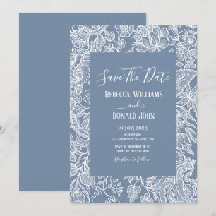 Dusty Blue Line Art Wildbloemen Floral chinoiserie Kaart