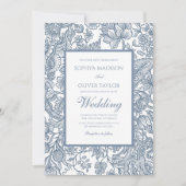 Dusty Blue Line Art Wildbloemen Floral Kaart (Voorkant)