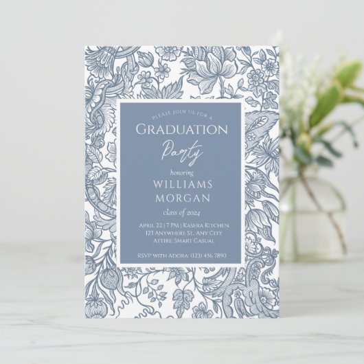 Dusty Blue Line Art Wildbloemen Floral Kaart (Staand voorkant)