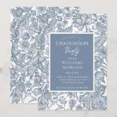 Dusty Blue Line Art Wildbloemen Floral Kaart (Voorkant / Achterkant)