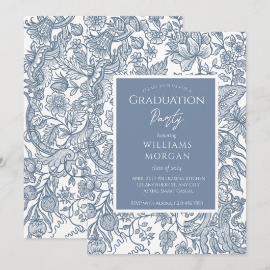 Dusty Blue Line Art Wildbloemen Floral Kaart (Voorkant / Achterkant)