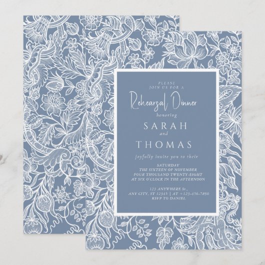 Dusty Blue Line Art Wildflower Kaart (Voorkant / Achterkant)