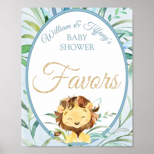 Dusty Blue Lion Boy Baby shower Favors Poster (Voorkant)