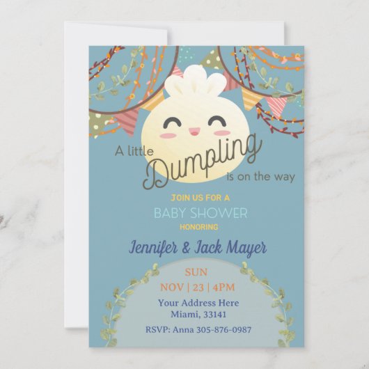 Dusty Blue Little Dumpling Baby shower Invitation Kaart (Voorkant)