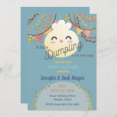 Dusty Blue Little Dumpling Baby shower Invitation Kaart (Voorkant / Achterkant)