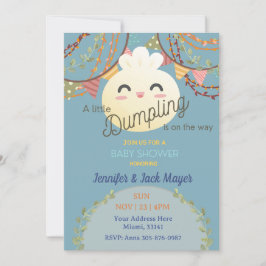 Dusty Blue Little Dumpling Baby shower Invitation Kaart