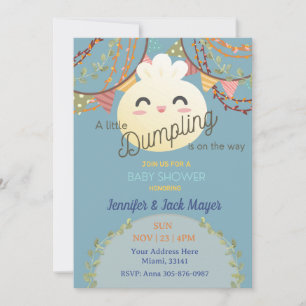 Dusty Blue Little Dumpling Baby shower Invitation Kaart