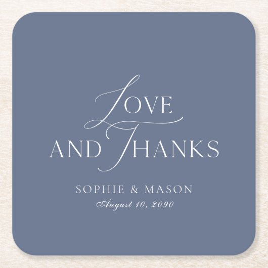 Dusty Blue Love and Thanks Wedding Favor Kartonnen Onderzetters (Voorkant)