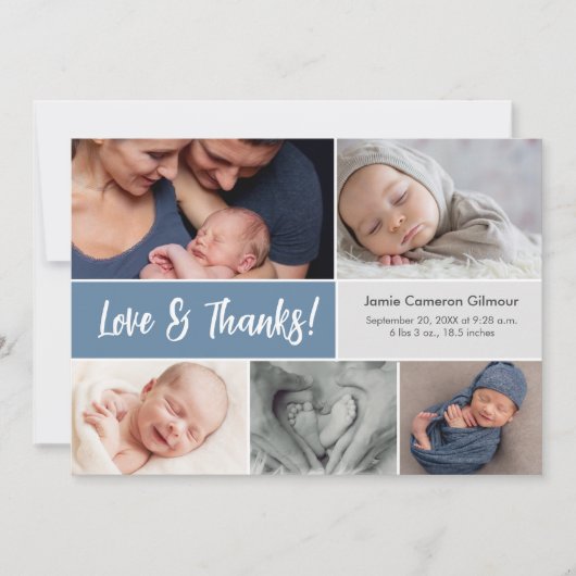 Dusty Blue Love & Bedankt Multi Foto's Baby shower (Voorkant)