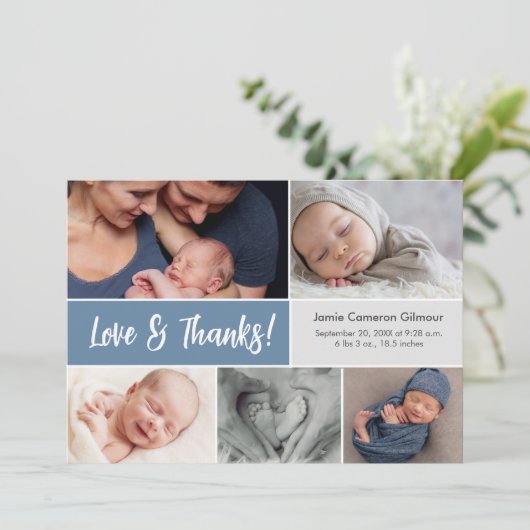 Dusty Blue Love & Bedankt Multi Foto's Baby shower (Staand voorkant)