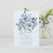 Dusty Blue Love in Bloom Bruids Douche Uitnodiging (Staand voorkant)