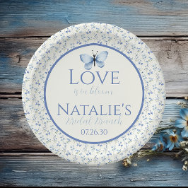 Dusty Blue Love is in bloei bloemig Vrijgezellenfe Papieren Bordje