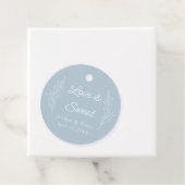 Dusty Blue Love is Sweet Wedding Favor Labels (In situ)