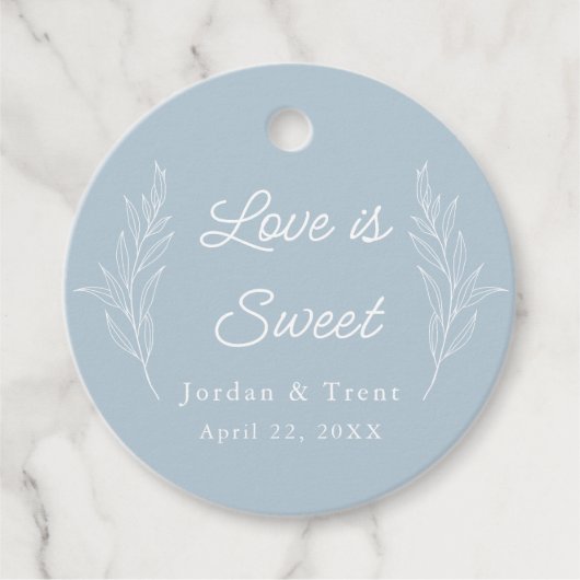 Dusty Blue Love is Sweet Wedding Favor Labels (Voorkant)
