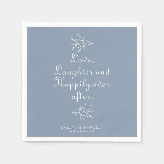 Dusty Blue Love Laughter en Gelukkig Ever After Servet (Voorkant)