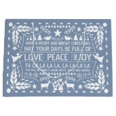 Dusty blue Love Peace Joy papel picado Kerstmis Groot Cadeauzakje (Voorkant)