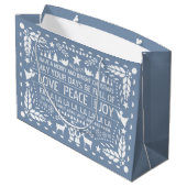 Dusty blue Love Peace Joy papel picado Kerstmis Groot Cadeauzakje (Achterkant Gekanteld)