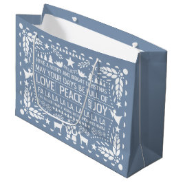 Dusty blue Love Peace Joy papel picado Kerstmis Groot Cadeauzakje