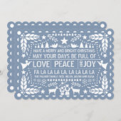 Dusty blue Love Peace Joy papel picado Kerstmis H Feestdagenkaart (Voorkant / Achterkant)