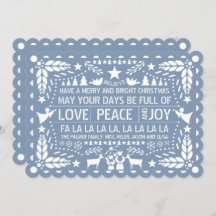 Dusty blue Love Peace Joy papel picado Kerstmis H