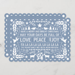 Dusty blue Love Peace Joy papel picado Kerstmis H Feestdagenkaart