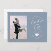 Dusty Blue Love Typografie Foto Save the Date Aankondigingskaart (Voorkant / Achterkant)