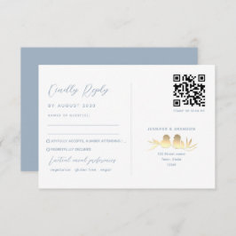 Dusty Blue Lovebirds QR RSVP Kaartje