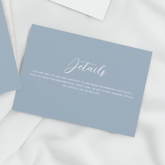 Dusty Blue Lovebirds Wedding Details Informatiekaartje