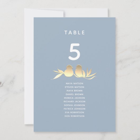 Dusty Blue Lovebirds Wedding Seating Card (Achterkant)