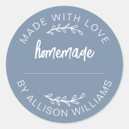 Dusty Blue Made With Love Homemade Food Jar  Ronde Sticker