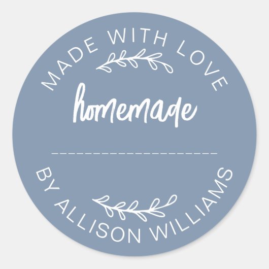 Dusty Blue Made With Love Homemade Food Jar  Ronde Sticker (Voorkant)