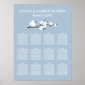 Dusty Blue Magnolia Floral Wedding Seding Chart Poster (Voorkant)