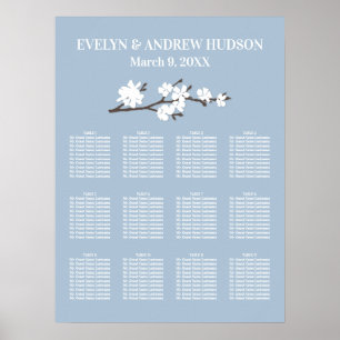 Dusty Blue Magnolia Floral Wedding Seding Chart Poster