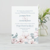 Dusty Blue Magnolias Elegant Spring Wedding Kaart (Staand voorkant)