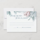Dusty Blue Magnolias Elegant Wedding Response Kaart (Voorkant)