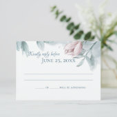 Dusty Blue Magnolias Elegant Wedding Response Kaart (Staand voorkant)