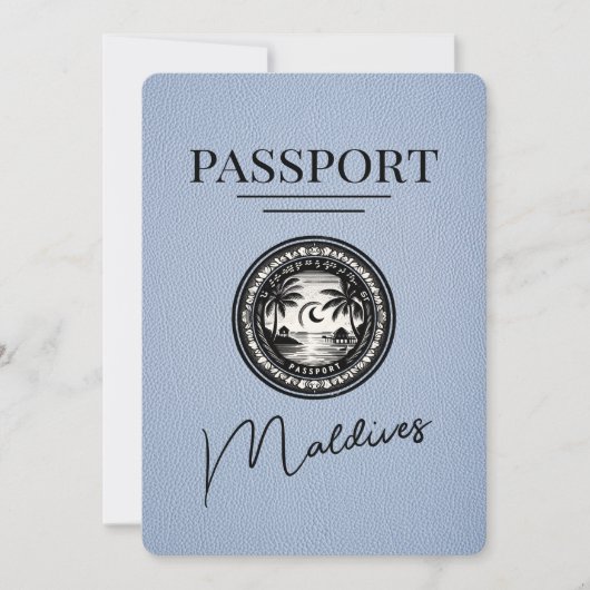 Dusty Blue Maldives Passport Bewaar de datum Save The Date (Voorkant)