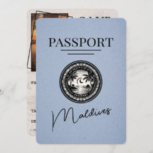 Dusty Blue Maldives Passport Bewaar de datum Save The Date