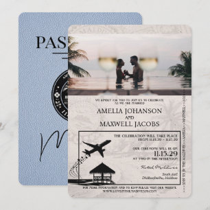 Dusty Blue Maldives Passport Wedding Invitation Kaart