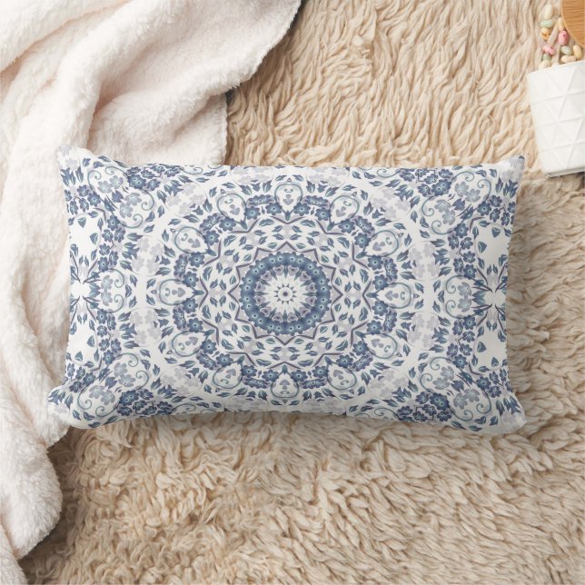 Dusty Blue Mandala Lumbar Pillow Kussen (Deken)