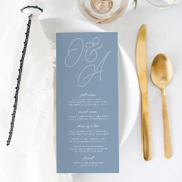 Dusty Blue | Manuscript Watermark Monogram Weddens Menu