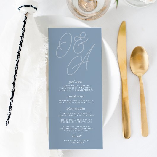 Dusty Blue | Manuscript Watermark Monogram Weddens Menu