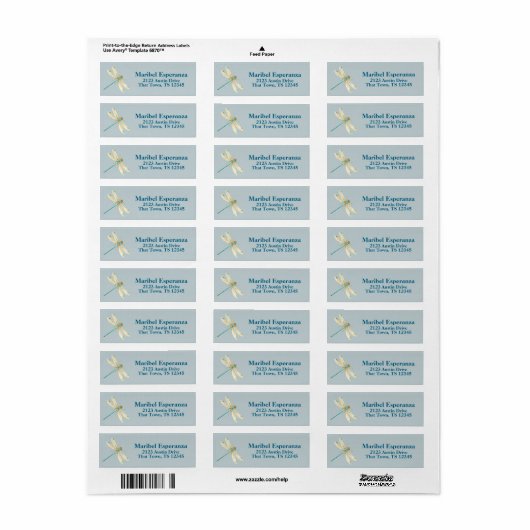 Dusty Blue Mariposa Dragonfly Address Label (Full Sheet)