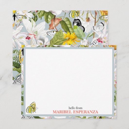 Dusty Blue Mariposa  gepersonaliseerde platte Kaar Notitiekaartje (Voorkant / Achterkant)
