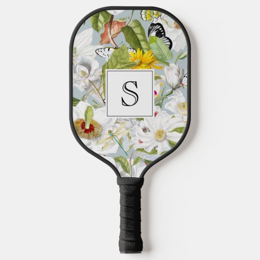 Dusty Blue Mariposa Monogram Gel Muismat Pickleball Paddle (Voorkant)