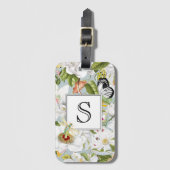 Dusty Blue Mariposa Vintage Monogram Luggage Tag Bagagelabel (Voorkant (verticaal))