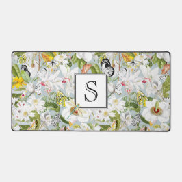 Dusty Blue Mariposa Vintage Monogrammed Desk Mat